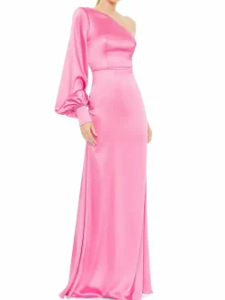 Women Mac Duggal One Shoulder Bishop Sleeve Trumpet Gown