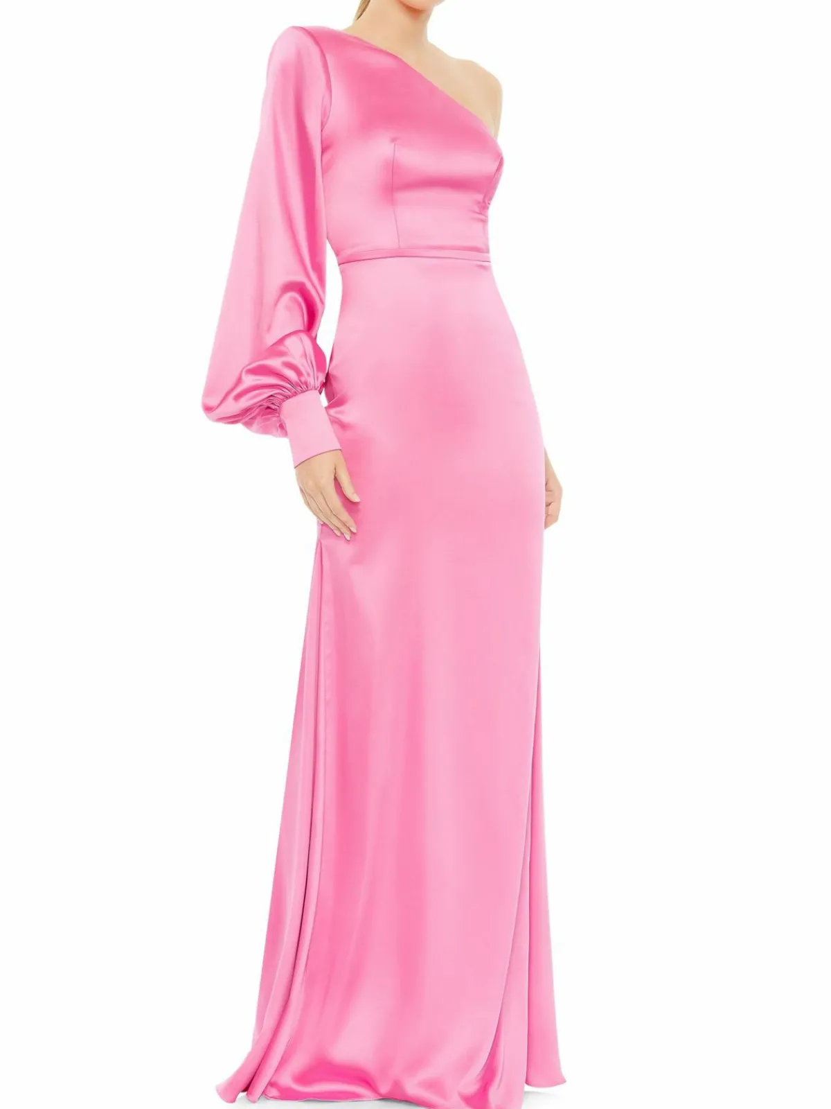 Women Mac Duggal One Shoulder Bishop Sleeve Trumpet Gown