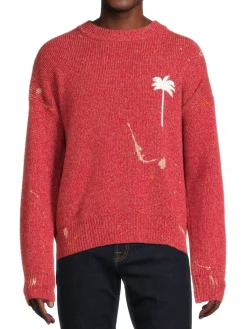 Palm Angels Cashmere|Pain Splatter Cashmere & Wool Sweater Red White