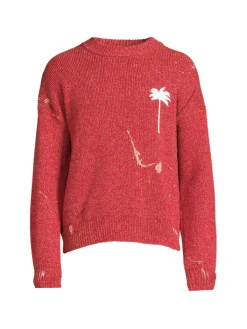 Palm Angels Cashmere|Pain Splatter Cashmere & Wool Sweater Red White