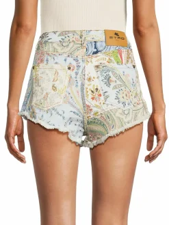 Women Etro Paisley Frayed High Rise Denim Shorts