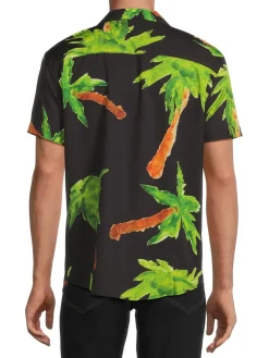 Negative Space Casual Button-Down Shirts|Palm Tree Camp Shirt Black
