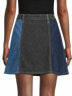 Women AG Jeans Patchwork Denim A-Line Mini Skirt