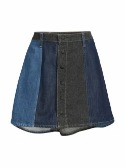 Women AG Jeans Patchwork Denim A-Line Mini Skirt