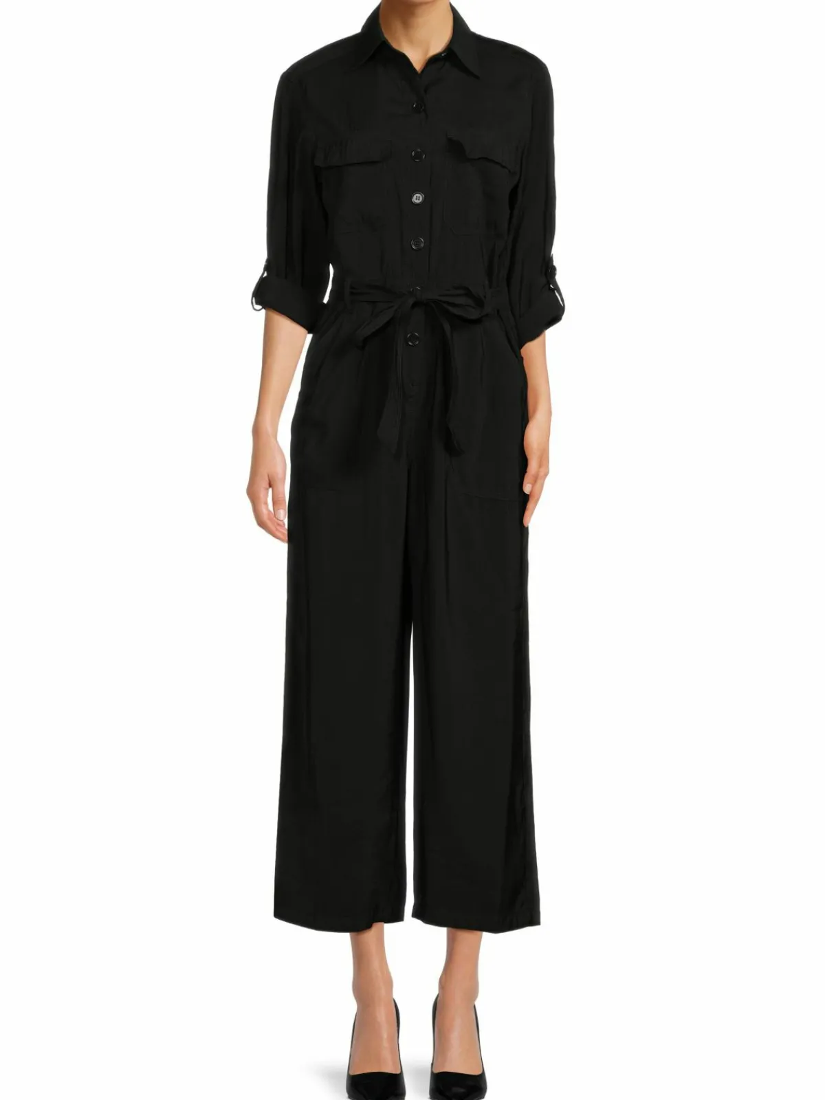 Women Max Studio Peachskin Belted Cropped Jumpsuit