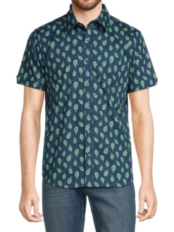 Ben Sherman Casual Button-Down Shirts|Peacock Feather Print Shirt Moonlight