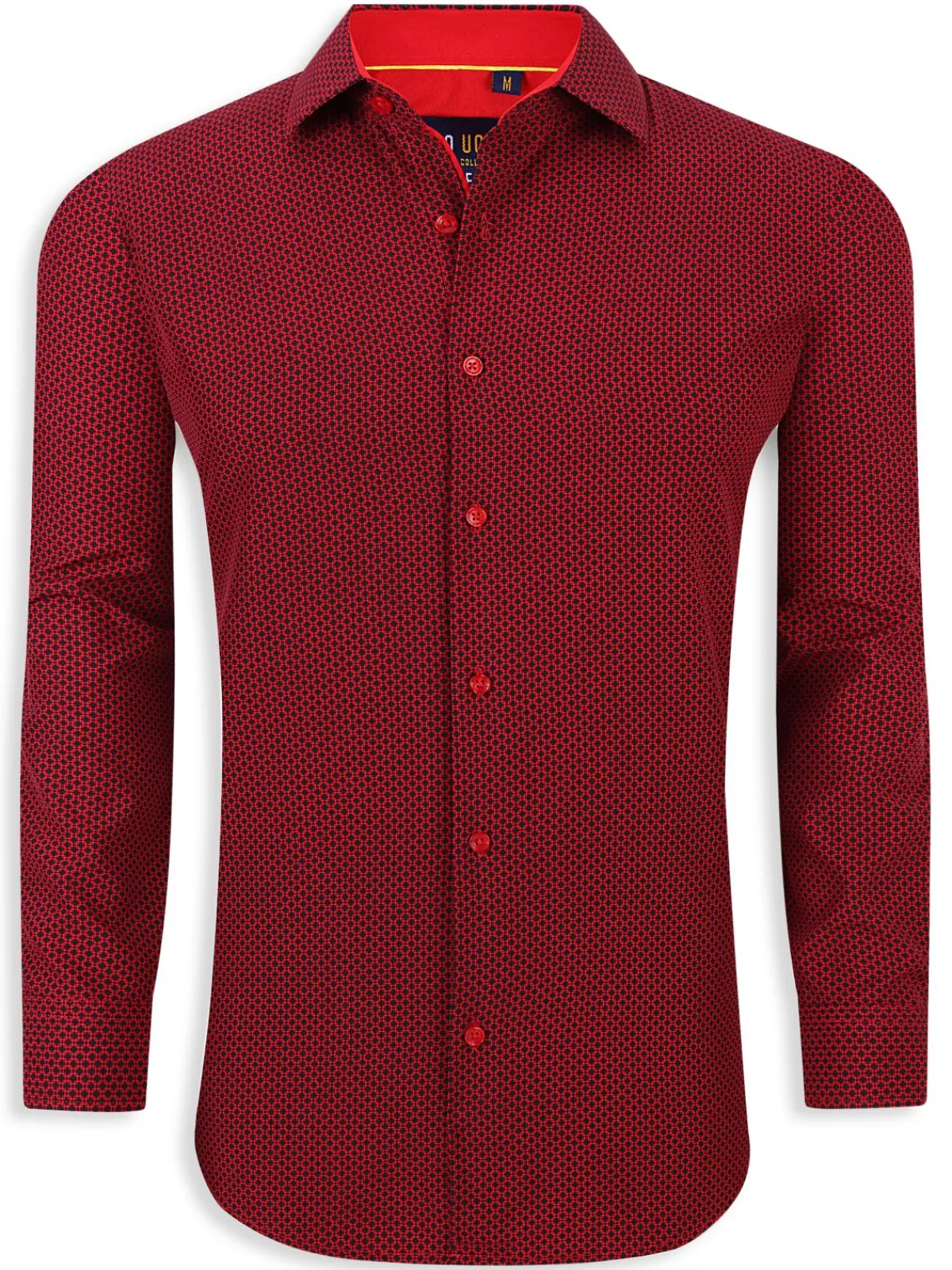 Azaro Uomo Casual Button-Down Shirts|Performance Slim Fit Patterened Button Down Shirt Red