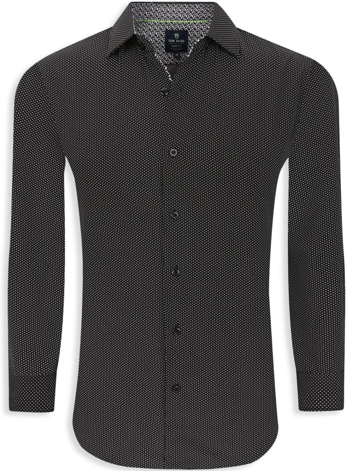 Tom Baine Casual Button-Down Shirts|Performance Slim Fit Polka Dot Shirt Black