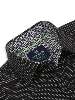 Tom Baine Casual Button-Down Shirts|Performance Slim Fit Polka Dot Shirt Black