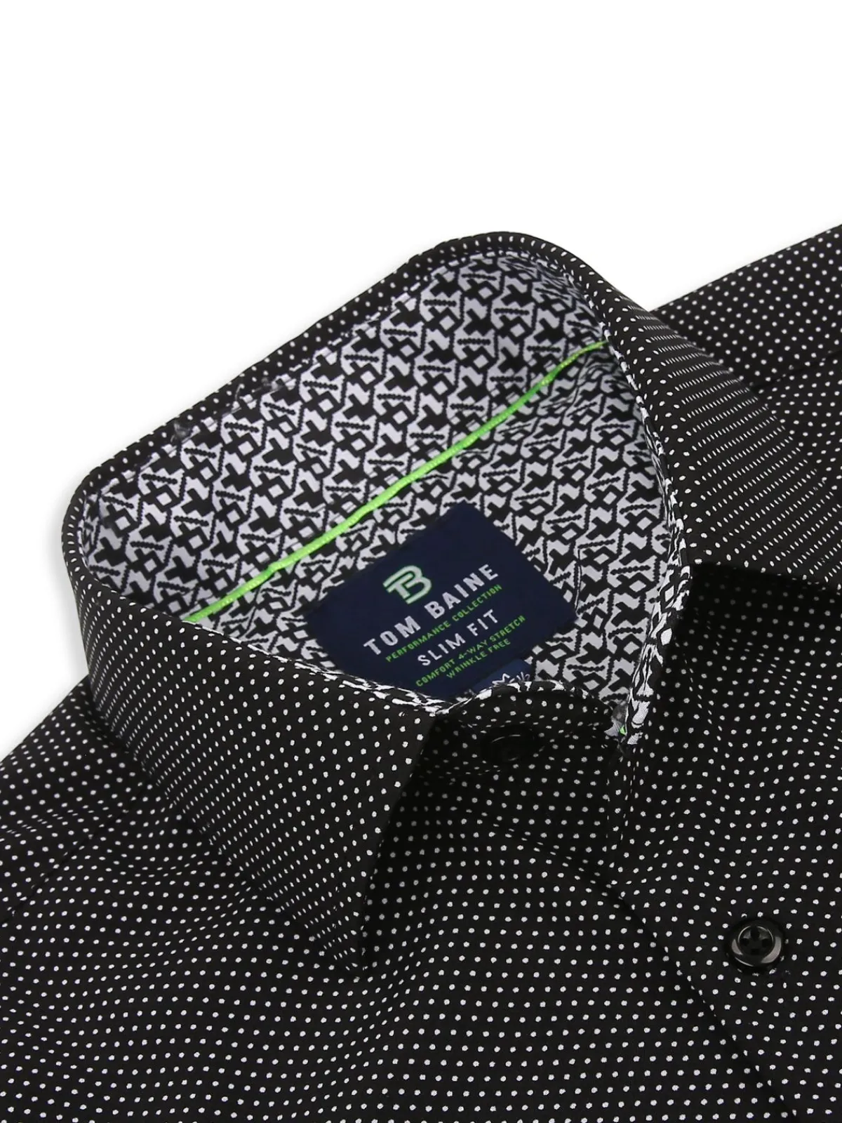 Tom Baine Casual Button-Down Shirts|Performance Slim Fit Polka Dot Shirt Black