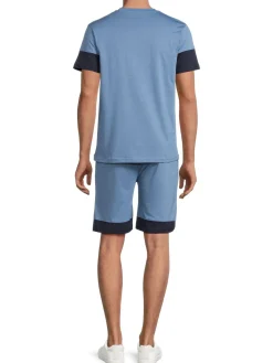 cavalli CLASS Loungewear, Sleepwear & Robes|2-Piece Colorblock T Shirt & Shorts Pajama Set Blue
