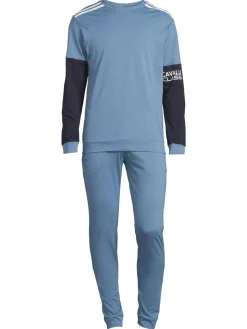 cavalli CLASS Loungewear, Sleepwear & Robes|2-Piece Colorblock T Shirt & Pants Pajama Set Blue