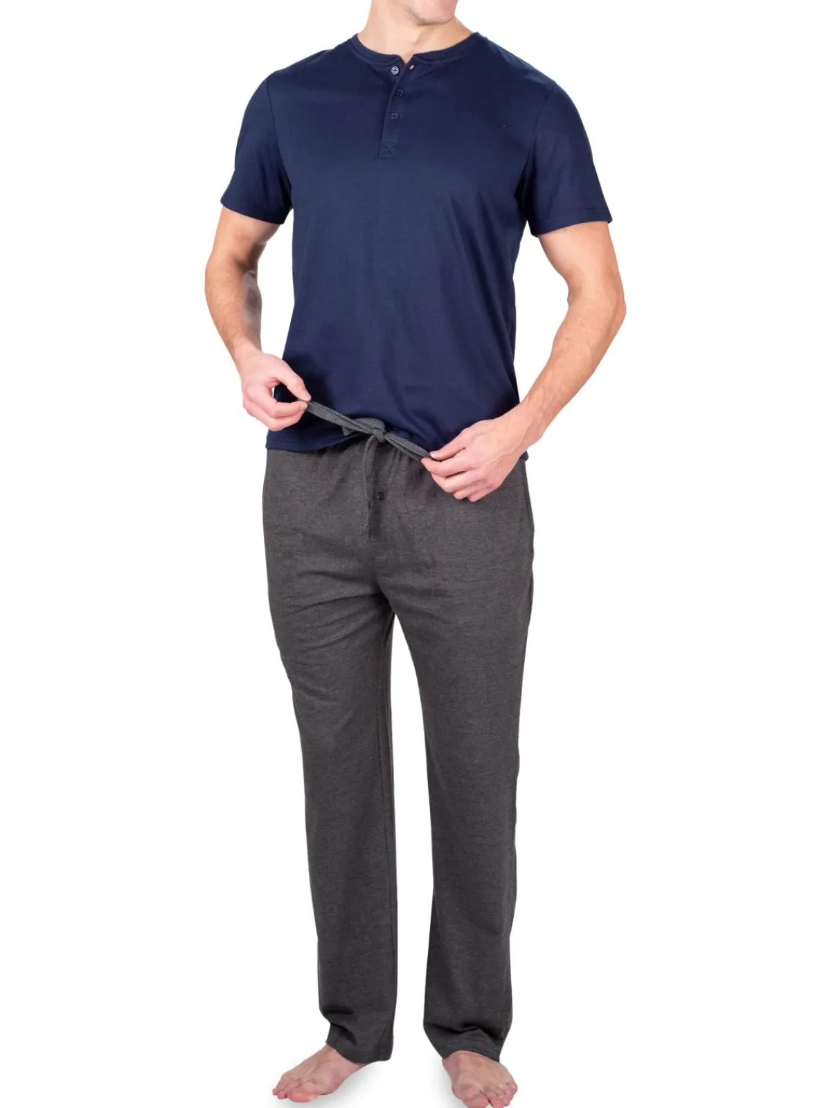 SLEEPHERO Loungewear, Sleepwear & Robes|2-Piece Henley & Heathered Pajama Set Charcoal