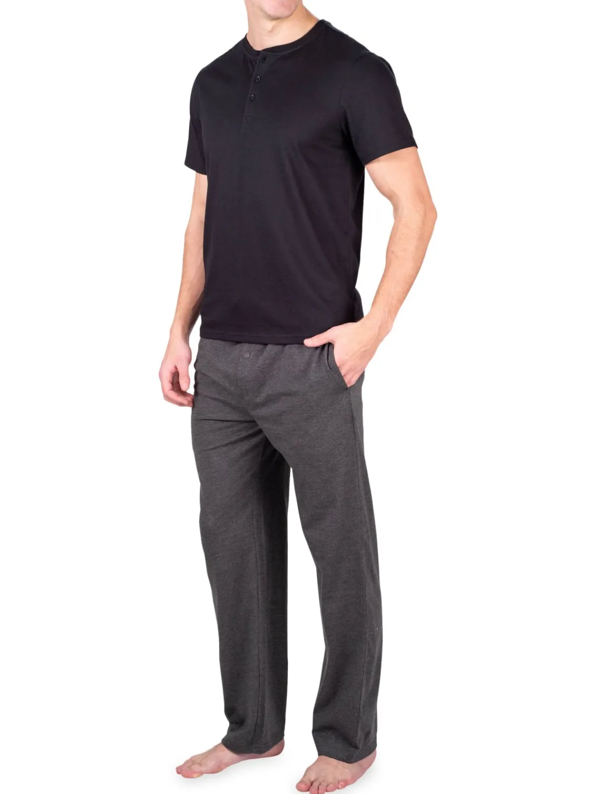SLEEPHERO Loungewear, Sleepwear & Robes|2-Piece Henley & Pants Pajama Set Charcoal