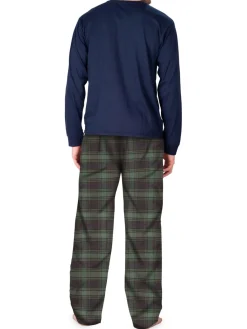 SLEEPHERO Loungewear, Sleepwear & Robes|2-Piece Henley Tee & Flannel Pants Pajama Set Blue