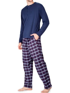 SLEEPHERO Loungewear, Sleepwear & Robes|2-Piece Henley Tee & Flannel Pants Pajama Set Blue