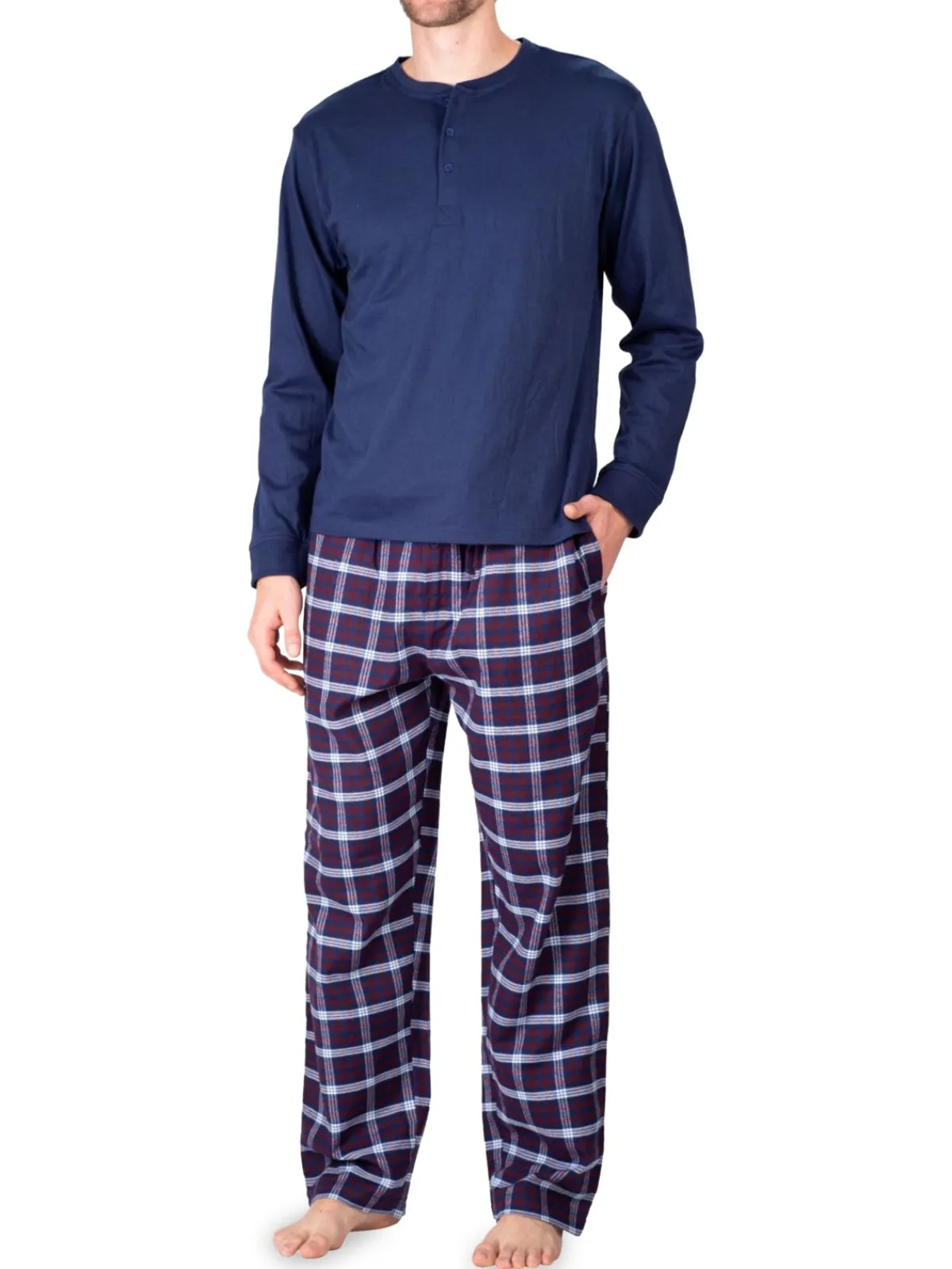 SLEEPHERO Loungewear, Sleepwear & Robes|2-Piece Henley Tee & Flannel Pants Pajama Set Blue