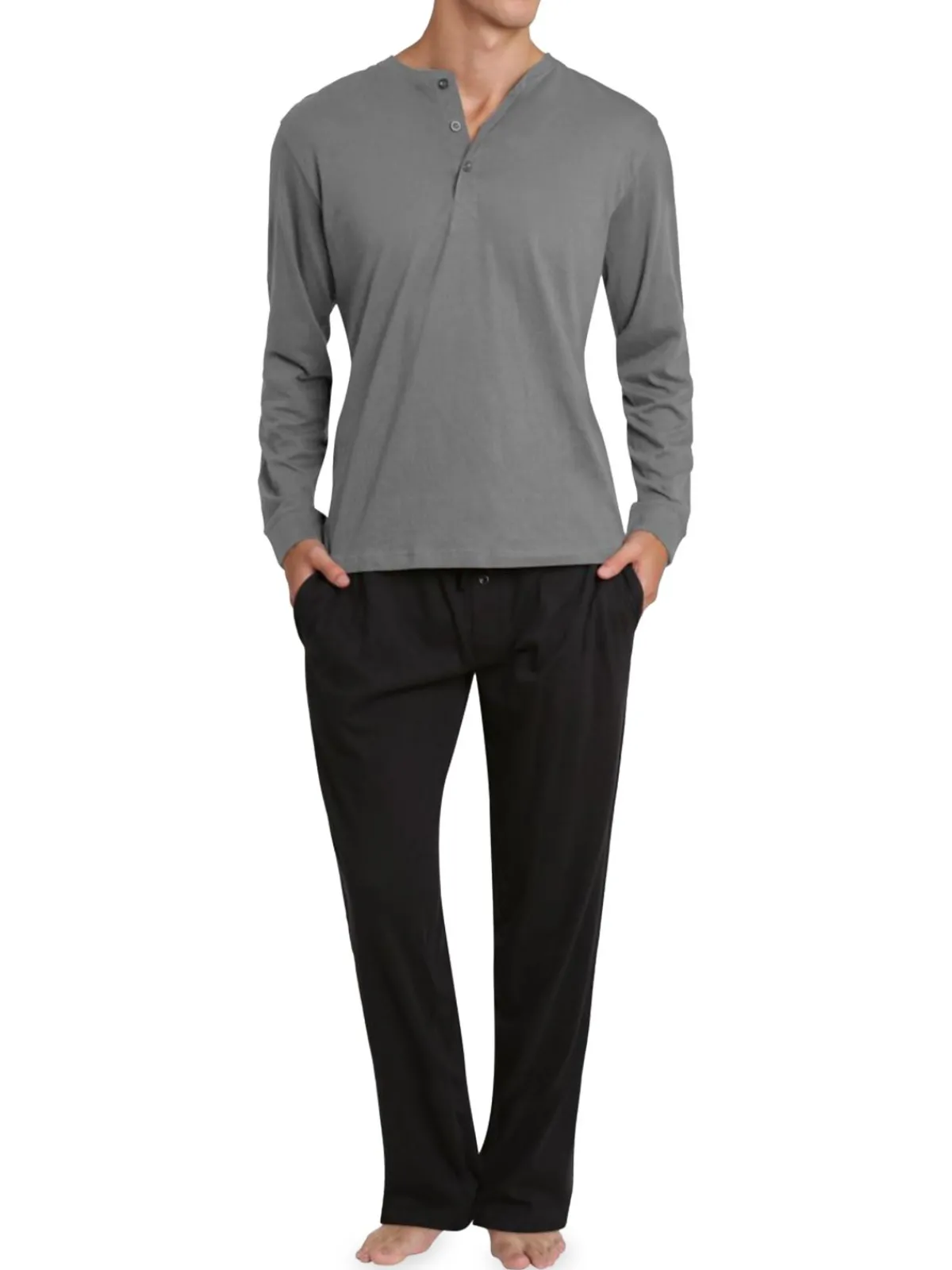 SLEEPHERO Loungewear, Sleepwear & Robes|2-Piece Henley Tee & Pants Pajama Set Grey