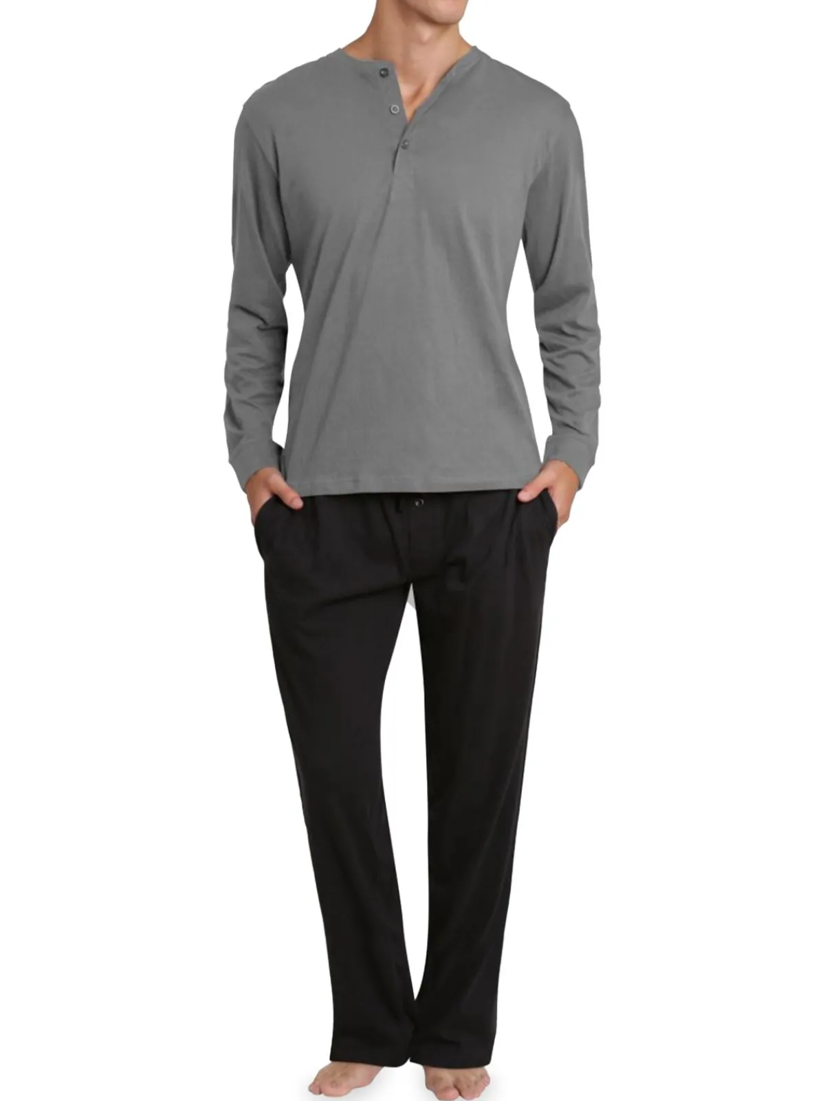 SLEEPHERO Loungewear, Sleepwear & Robes|2-Piece Henley Tee & Pants Pajama Set Grey