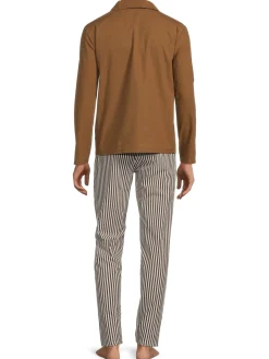 cavalli CLASS Loungewear, Sleepwear & Robes|2-Piece Logo & Striped Pajama Set Camel