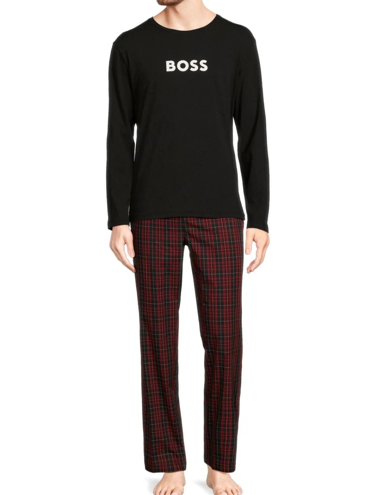 BOSS Loungewear, Sleepwear & Robes|2-Piece Logo T Shirt & Plaid Pants Pajama Set