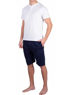 SLEEPHERO Loungewear, Sleepwear & Robes|2-Piece Short Sleeve Henley & Shorts Pajama Set Navy