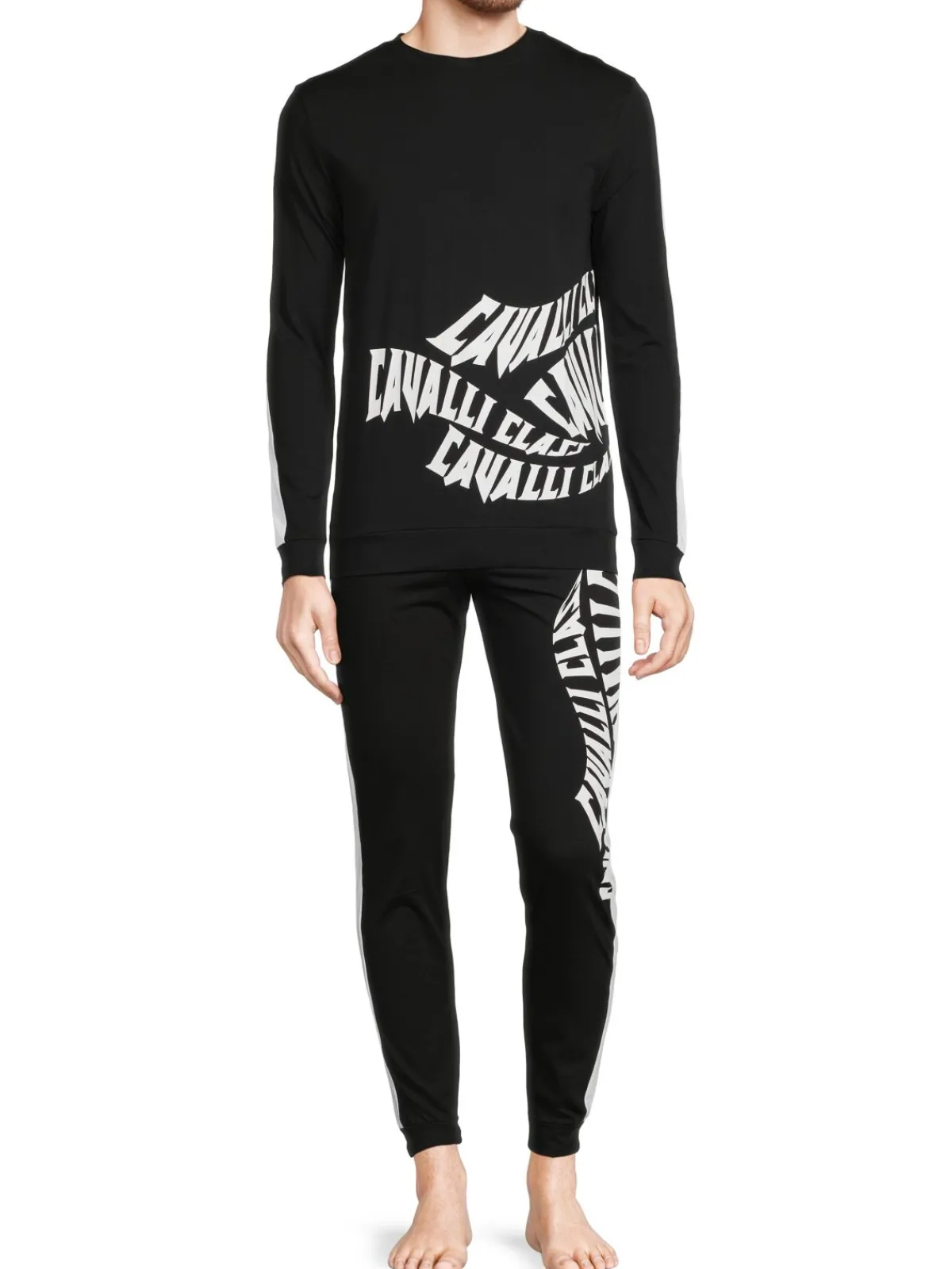 cavalli CLASS Loungewear, Sleepwear & Robes|2-Piece Warped Logo Sweatshirt & Joggers Set Black