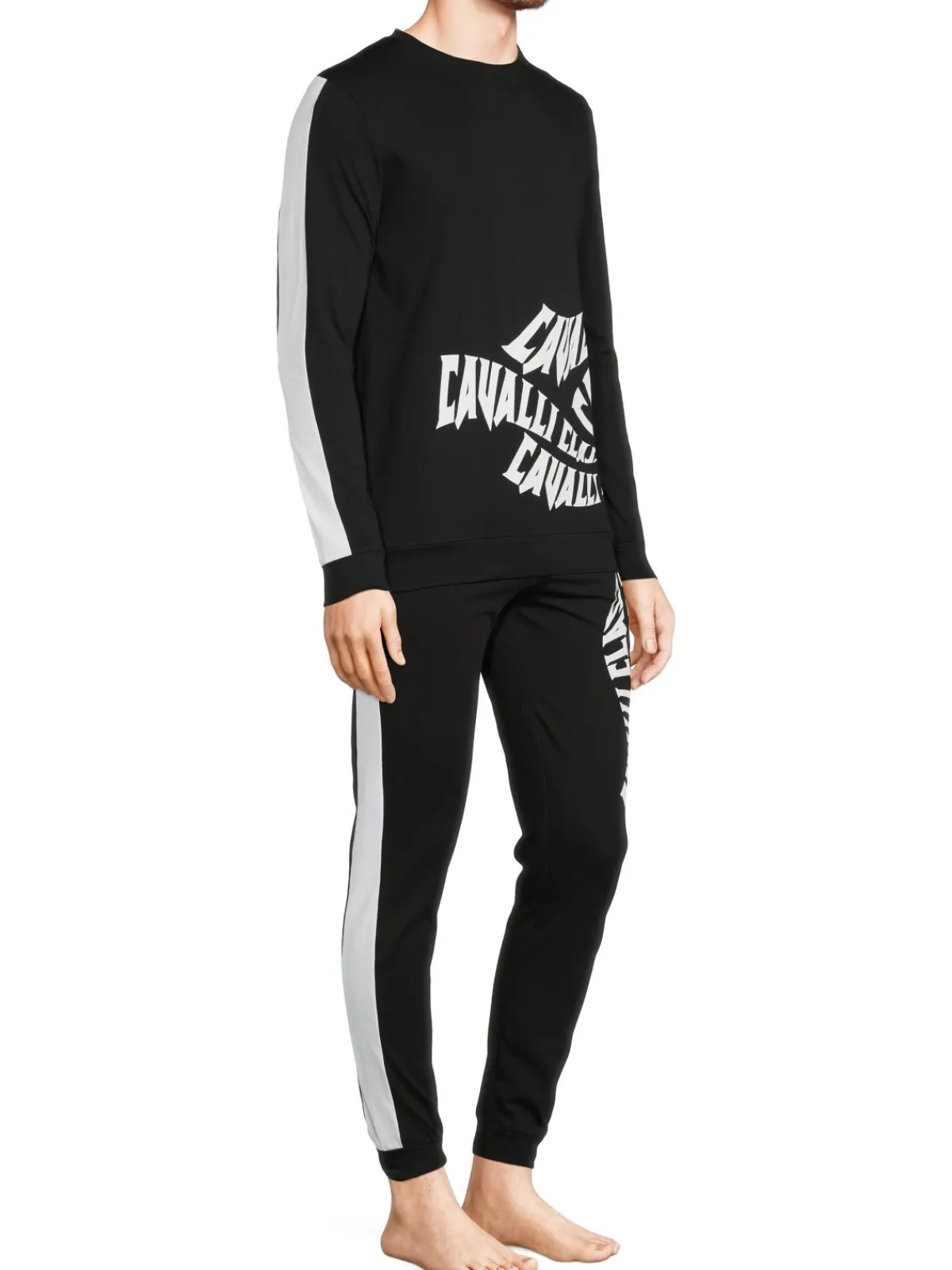 cavalli CLASS Loungewear, Sleepwear & Robes|2-Piece Warped Logo Sweatshirt & Joggers Set Black