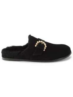Stuart Weitzman Piper Chill Embellished Suede & Shearling Lined Mules