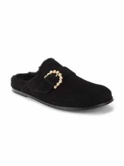 Stuart Weitzman Piper Chill Embellished Suede & Shearling Lined Mules