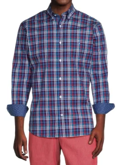TailorByrd Casual Button-Down Shirts|Plaid Button Down Collar Shirt Navy