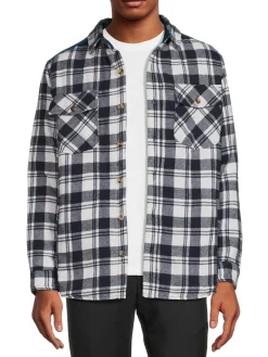 Avalanche Coats & Jackets|Plaid Flannel Shacket Navy White