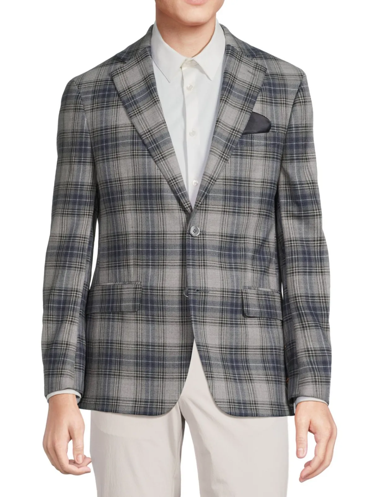 Tallia Blazers & Sportcoats|Plaid Flannel Wool Blend Blazer Grey Navy