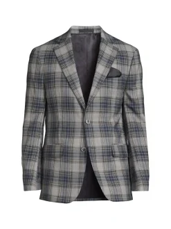 Tallia Blazers & Sportcoats|Plaid Flannel Wool Blend Blazer Grey Navy