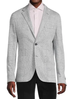 Lubiam Linen|Plaid Flax Blend Sportcoat Blue
