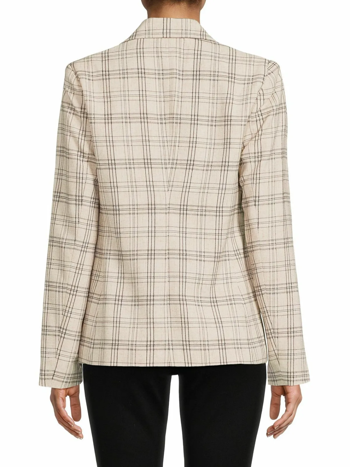 Women T Tahari Plaid Linen Blend Single Breasted Blazer