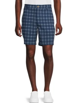 TailorByrd Shorts|Plaid Performance Seersucker Shorts Navy