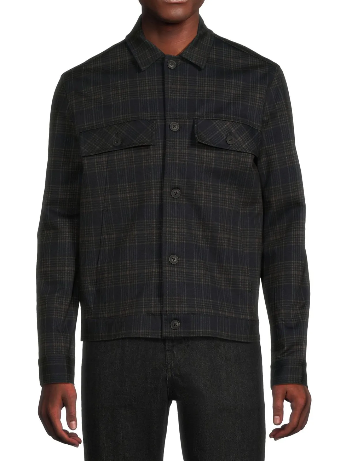 HEDGE Coats & Jackets|Plaid Shirt Jacket Black
