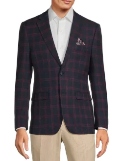 Soul of London Blazers & Sportcoats|Plaid Single Breasted Blazer Navy