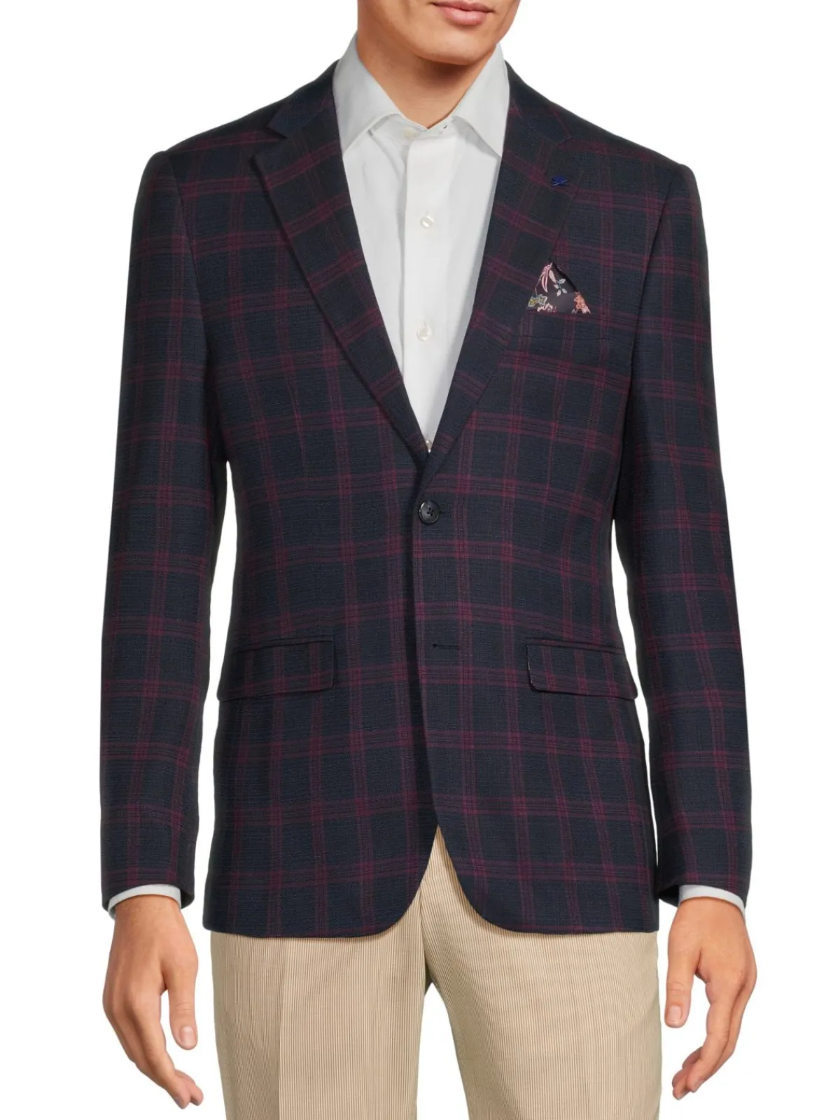 Soul of London Blazers & Sportcoats|Plaid Single Breasted Blazer Navy