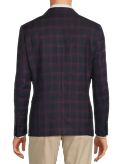 Soul of London Blazers & Sportcoats|Plaid Single Breasted Blazer Navy