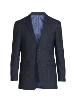 DOUGLAS & GRAHAME Blazers & Sportcoats|Plaid Wool Slim Fit Blazer Navy