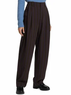 Women Vince Pleated Stripe Twill Wide-Leg Trousers