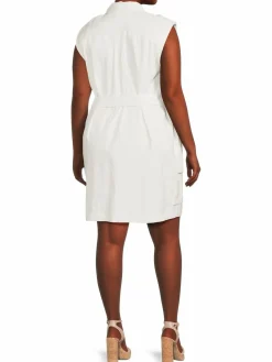 Women Calvin Klein Plus Belted Linen Blend Dress