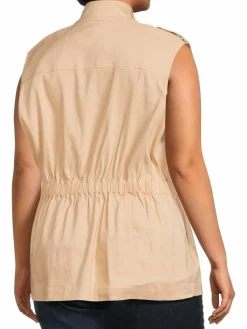 Women Calvin Klein Plus Cinch Waist Linen Blend Top