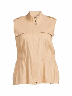 Women Calvin Klein Plus Cinch Waist Linen Blend Top