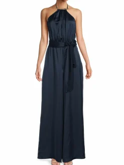 Women Ramy Brook Pluto Halterneck Open Back Satin Jumpsuit