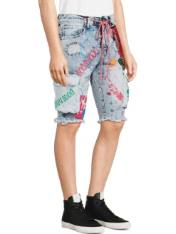 Reason Shorts|Popeye Applique Distressed Denim Shorts Blue