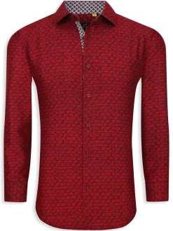 Azaro Uomo Dress Shirts|Print Slim Fit Dress Shirt Burgundy