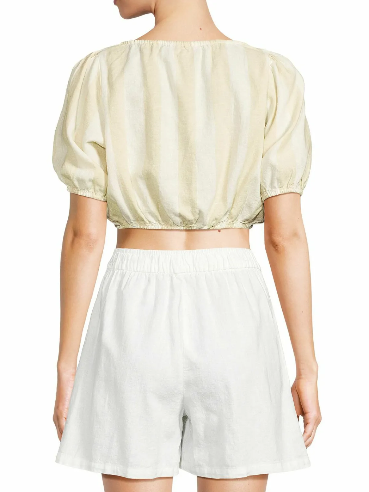 Women WeWoreWhat Puff Sleeve Linen Blend Crop Top